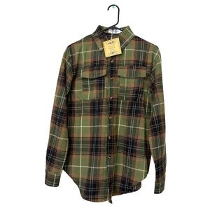 Haha Mama Plaid Button Down Shirt Womens Small Green NWT Long Sleeve Flannel